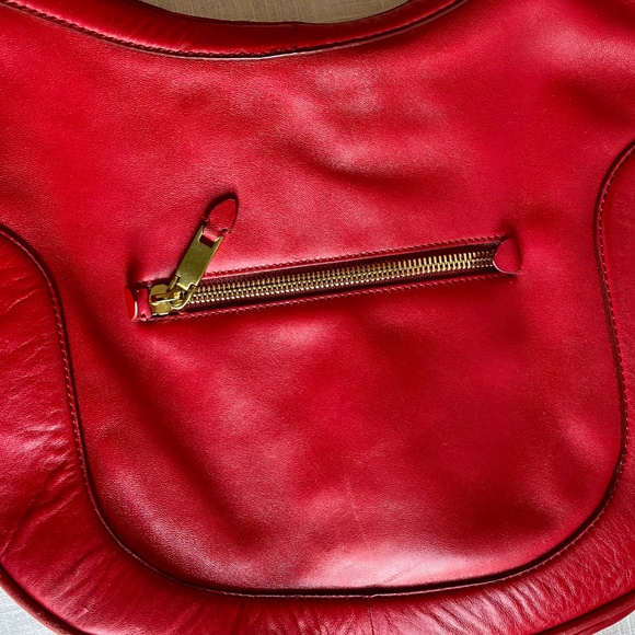 J. Crew red leather hobo handbag with brass hardware and dust bag. - Picture 3 of 13